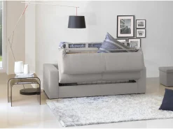 Sofá-cama Dabakah, sofá de 3 lugares, 100% Fabricado na Itália, Sofá da sala com abertura giratória, em tecido acolchoado, com braços finos, 200x95h90 cm, Cinza