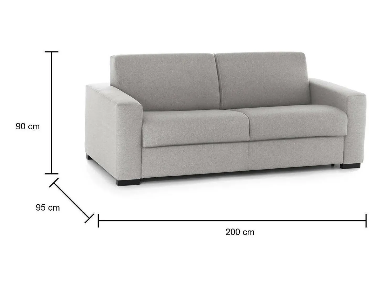 Sofá-cama Dabakah, sofá de 3 lugares, 100% Fabricado na Itália, Sofá da sala com abertura giratória, em tecido acolchoado, com braços finos, 200x95h90 cm, Cinza