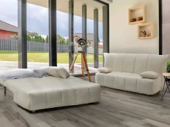 Sofá-cama Dabald, ofá de 2 lugare, 100% Fabricado na Itália, Sofá da ala com abertura para carrinho, em tecido acolchoado, com almofada incluída, 125x90h85 cm, Bege
