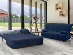 Sofá-cama Dabald, ofá de 2 lugare, 100% Fabricado na Itália, Sofá da ala com abertura para carrinho, em tecido acolchoado, com almofada incluída, 125x90h85 cm, Azul