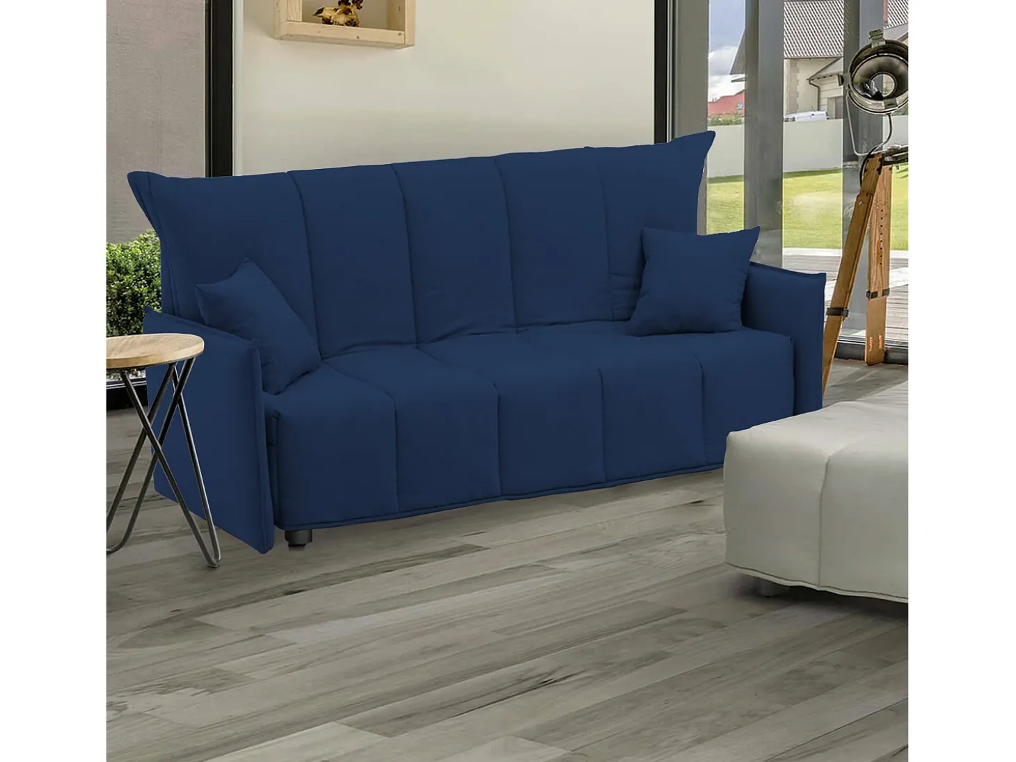 Sofá-cama Dabali, sofá de 2 lugares, 100% Fabricado na Itália, Sofá da sala com abertura para carrinho, em tecido acolchoado, com braços padrão, 150x90h85 cm, Azul