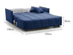 Sofá-cama Dabali, sofá de 2 lugares, 100% Fabricado na Itália, Sofá da sala com abertura para carrinho, em tecido acolchoado, com braços padrão, 150x90h85 cm, Azul