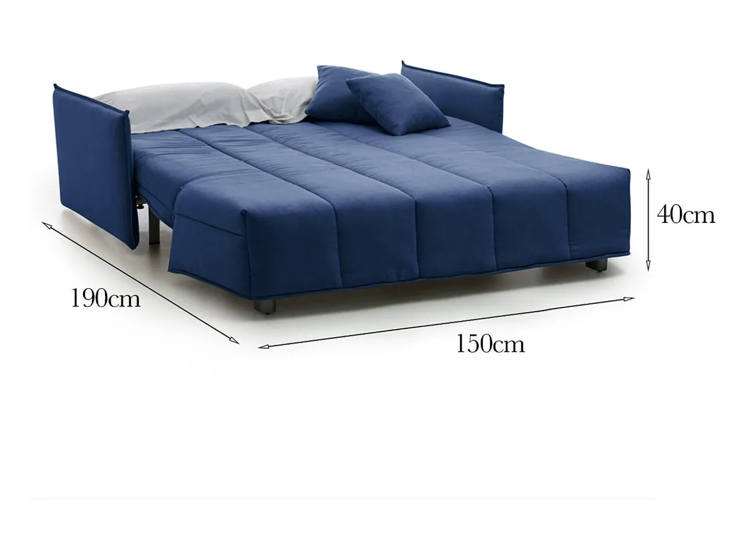 Sofá-cama Dabali, sofá de 2 lugares, 100% Fabricado na Itália, Sofá da sala com abertura para carrinho, em tecido acolchoado, com braços padrão, 150x90h85 cm, Azul