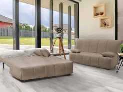 Sofá-cama Dabam, ofá de 3 lugare, 100% Fabricado na Itália, Sofá da ala com abertura para carrinho, em tecido acolchoado, com almofada incluída, 165x90h85 cm, Taupe