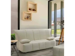 Sofá-cama Dabam, ofá de 3 lugare, 100% Fabricado na Itália, Sofá da ala com abertura para carrinho, em tecido acolchoado, com almofada incluída, 165x90h85 cm, Bege
