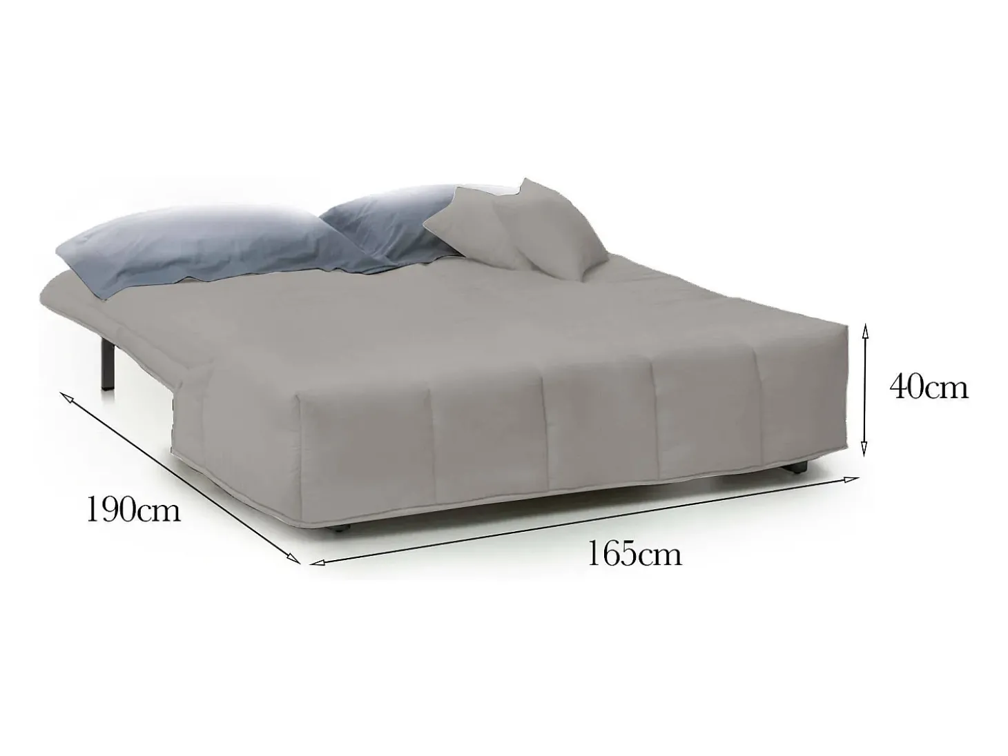Sofá-cama Dabam, ofá de 3 lugare, 100% Fabricado na Itália, Sofá da ala com abertura para carrinho, em tecido acolchoado, com almofada incluída, 165x90h85 cm, Cinza