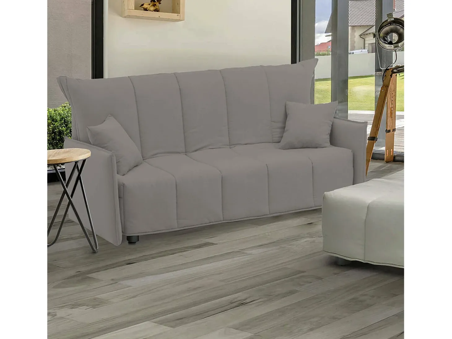 Sofá-cama Dabam, ofá de 3 lugare, 100% Fabricado na Itália, Sofá da ala com abertura para carrinho, em tecido acolchoado, com almofada incluída, 165x90h85 cm, Cinza