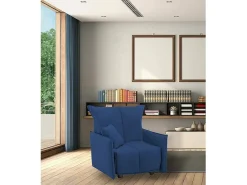 Sofá-cama Dabari, Sofá individual, 100% Fabricado na Itália, Poltrona de ala com abertura para carrinho, em tecido acolchoado, com braço padrão, 110x90h85 cm, Azul