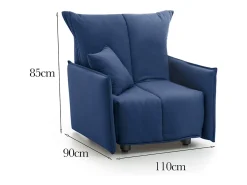 Sofá-cama Dabari, Sofá individual, 100% Fabricado na Itália, Poltrona de ala com abertura para carrinho, em tecido acolchoado, com braço padrão, 110x90h85 cm, Azul