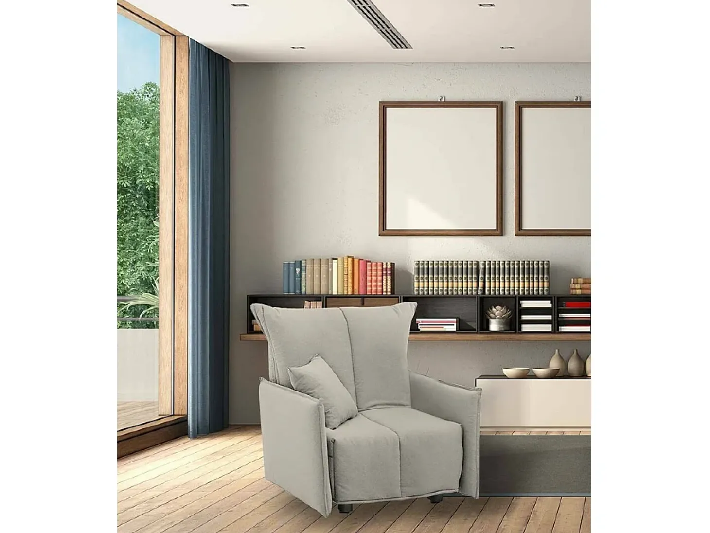 Sofá-cama Dabari, Sofá individual, 100% Fabricado na Itália, Poltrona de ala com abertura para carrinho, em tecido acolchoado, com braço padrão, 110x90h85 cm, Bege