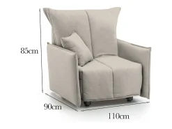 Sofá-cama Dabari, Sofá individual, 100% Fabricado na Itália, Poltrona de ala com abertura para carrinho, em tecido acolchoado, com braço padrão, 110x90h85 cm, Bege