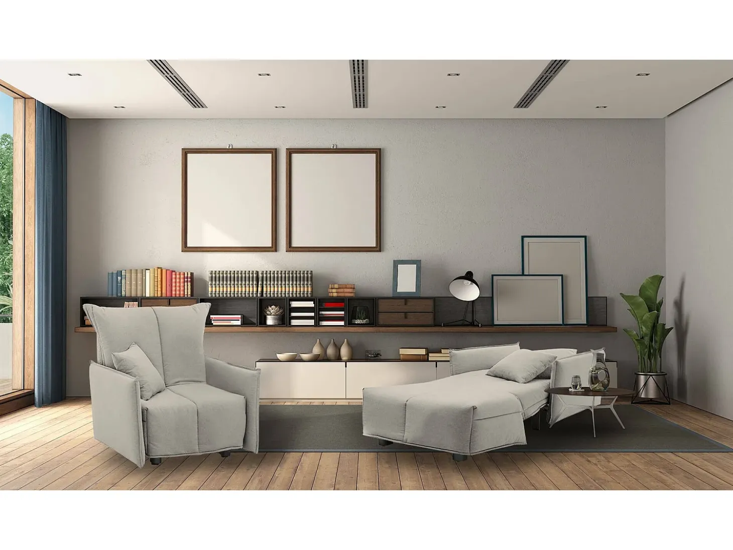 Sofá-cama Dabari, Sofá individual, 100% Fabricado na Itália, Poltrona de ala com abertura para carrinho, em tecido acolchoado, com braço padrão, 110x90h85 cm, Bege