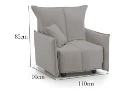 Sofá-cama Dabari, Sofá individual, 100% Fabricado na Itália, Poltrona de ala com abertura para carrinho, em tecido acolchoado, com braço padrão, 110x90h85 cm, Cinza
