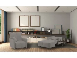 Sofá-cama Dabari, Sofá individual, 100% Fabricado na Itália, Poltrona de ala com abertura para carrinho, em tecido acolchoado, com braço padrão, 110x90h85 cm, Cinza