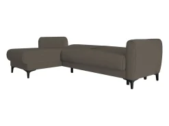 Sofá-cama Dabazo, Sofá-cama de canto com península reversível, Sofá moderno com chaiselongue e 3 almofadas, 230x153h85 cm, Marrom