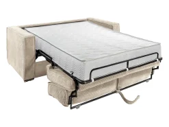 Sofá-cama de 160 cm em veludo canelado bege assento com assento de memória de forma ripas largas colchão 22 cm LORETO