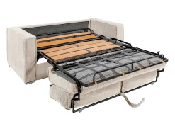 Sofá-cama de 160 cm em veludo canelado bege assento com assento de memória de forma ripas largas colchão 22 cm LORETO