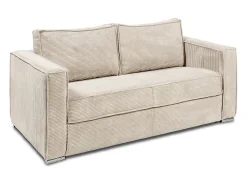 Sofá-cama de 160 cm em veludo canelado bege assento com assento de memória de forma ripas largas colchão 22 cm LORETO