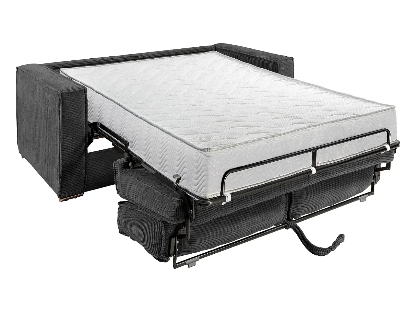 Sofá-cama de 160 cm em veludo canelado antracite com assento com assento de memória de forma, ripas largas e colchão de 22 cm LORETO
