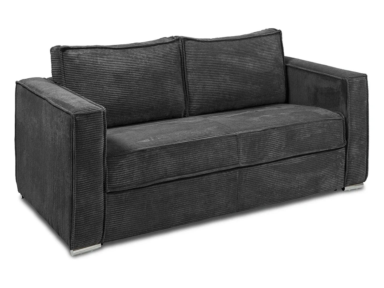 Sofá-cama de 160 cm em veludo canelado antracite com assento com assento de memória de forma, ripas largas e colchão de 22 cm LORETO