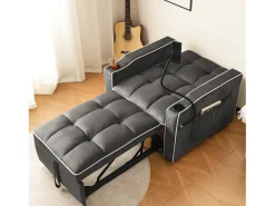 Sofá-cama de 1 lugar com porta-copos e suporte para telefone - 83 x 75 x 167 cm - Veludo - Cinza escuro