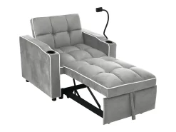 Sofá-cama de 1 lugar com porta-copos e suporte para telefone - 83 x 75 x 167 cm - Veludo - Cinza