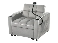 Sofá-cama de 1 lugar com porta-copos e suporte para telefone - 83 x 75 x 167 cm - Veludo - Cinza