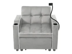 Sofá-cama de 1 lugar com porta-copos e suporte para telefone - 83 x 75 x 167 cm - Veludo - Cinza
