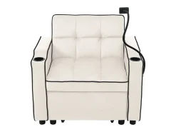 Sofá-cama de 1 lugar com porta-copos e suporte para telefone - 83 x 75 x 167 cm - Veludo - Bege