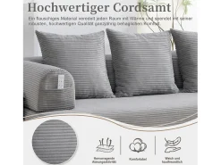 Sofá-cama de 3 lugares - 200 x 94 x 67 cm - com bolsos laterais + 3 almofadas - veludo - cinza claro