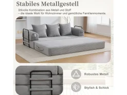Sofá-cama de 3 lugares - 200 x 94 x 67 cm - com bolsos laterais + 3 almofadas - veludo - cinza claro