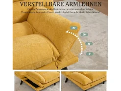 Sofá-cama de 2 lugares - 165 x 90 x 76 cm - com encosto e braços ajustáveis - Microfibra - amarelo