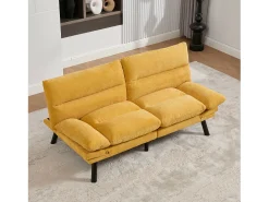 Sofá-cama de 2 lugares - 165 x 90 x 76 cm - com encosto e braços ajustáveis - Microfibra - amarelo