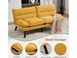 Sofá-cama de 2 lugares - 165 x 90 x 76 cm - com encosto e braços ajustáveis - Microfibra - amarelo