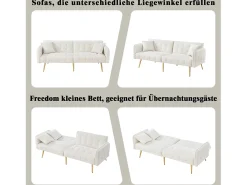 Sofá-cama de 2 lugares - 178 x 82 x 70 cm - com encosto e braços ajustáveis - veludo - branco
