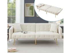Sofá-cama de 2 lugares - 178 x 82 x 70 cm - com encosto e braços ajustáveis - veludo - branco