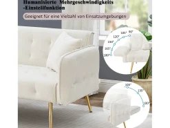 Sofá-cama de 2 lugares - 178 x 82 x 70 cm - com encosto e braços ajustáveis - veludo - branco