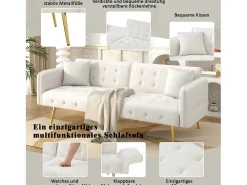 Sofá-cama de 2 lugares - 178 x 82 x 70 cm - com encosto e braços ajustáveis - veludo - branco