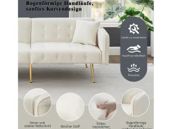 Sofá-cama de 2 lugares - 178 x 82 x 70 cm - com encosto e braços ajustáveis - veludo - branco
