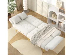 Sofá-cama de 2 lugares - 178 x 82 x 70 cm - com encosto e braços ajustáveis - veludo - branco