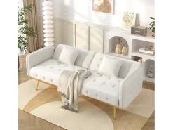 Sofá-cama de 2 lugares - 178 x 82 x 70 cm - com encosto e braços ajustáveis - veludo - branco