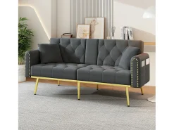 Sofá-cama de 2 lugares - 175 x 80 x 73,5 cm - 3 posições reclináveis e com porta-copos - veludo - cinza