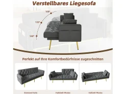 Sofá-cama de 2 lugares - 175 x 80 x 73,5 cm - 3 posições reclináveis e com porta-copos - veludo - cinza