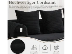 Sofá-cama de 3 lugares - 200 x 94 x 67 cm - com bolsos laterais + 3 almofadas - veludo - preto