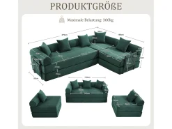 Sofá-cama de 4 lugares - 270 x 180 x 64 cm - design modular - veludo - verde
