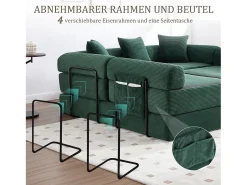 Sofá-cama de 4 lugares - 270 x 180 x 64 cm - design modular - veludo - verde