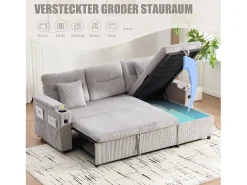 Sofá-cama de 3 lugares - 212,5 x 136 x 86 cm - com porta-copos + porta USB + espaço de armazenamento - sofá-cama retrátil - linho - cinza claro