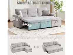 Sofá-cama de 3 lugares - 212,5 x 136 x 86 cm - com porta-copos + porta USB + espaço de armazenamento - sofá-cama retrátil - linho - cinza claro