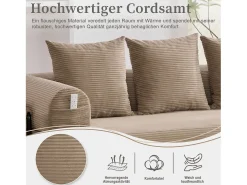 Sofá-cama de 3 lugares - 200 x 94 x 67 cm - com bolsos laterais + 3 almofadas - veludo - cáqui