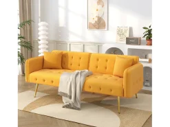 Sofá-cama de 2 lugares - 178 x 82 x 70 cm - com encosto e braços ajustáveis - veludo - Amarelo